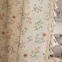 Boho Floral Spring Semi Sheer Curtains 84 Inch Length 2 Panels Set, Linen Texture Farmhouse Light Filtering Curtains Beige Tassel for Bedroom Living Room Vintage Rustic Patterned Printed Rod Pocket