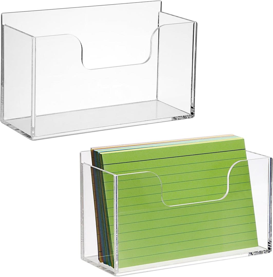 BTSKY 2 Pack Acrylic Index Card Holder Display Stand - 4X6 Inch Notecard Box Recipe Organizer, Clear Index Card Case for Office Desk Recipe Notecard Storage Box, Photo Holder Organizer