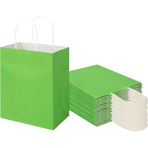 Toovip 50 Pack 8x4.75x10 Inch Medium Grass Green Kraft Paper Bags with Handles Bulk, Gift Bags for Birthday Party Favors Retail Grocery Shopping Business Goody Craft Merchandise Take Out Sacks