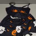 Mylleure Women Halloween 2 Piece Outfits Y2k Print Ruffle Sleeveless Cami Crop Tops High Waist Shorts Pajamas Set Loungewear (Small, Black + Orange Ghost)