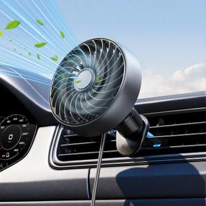 USB Car Vent Fan with Hooked Bracket: 5V/1A Portable Cooling Clip Fans for Car Air Vent Powerful 3 Speeds Quiet Brushless Motor Rotatable Clip-on Cooler for Most Vehicle Van Truck SUV RV Not Battery