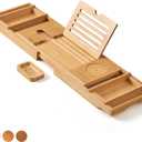 XcE Bathtub Caddy Tray Expandable to 105cm with Bamboo Book Stand and Soap Tray, Natural