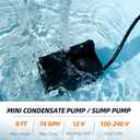 Automatic Small Sump Pump with Water Sensor, 8 FT Lift 74 GPH with 6 FT Tubing, 115/230V Mini HVAC Condensate Removal Pump with Float Switch for Dehumidifier, Air Conditioner, Hydroponic, Auto On Off