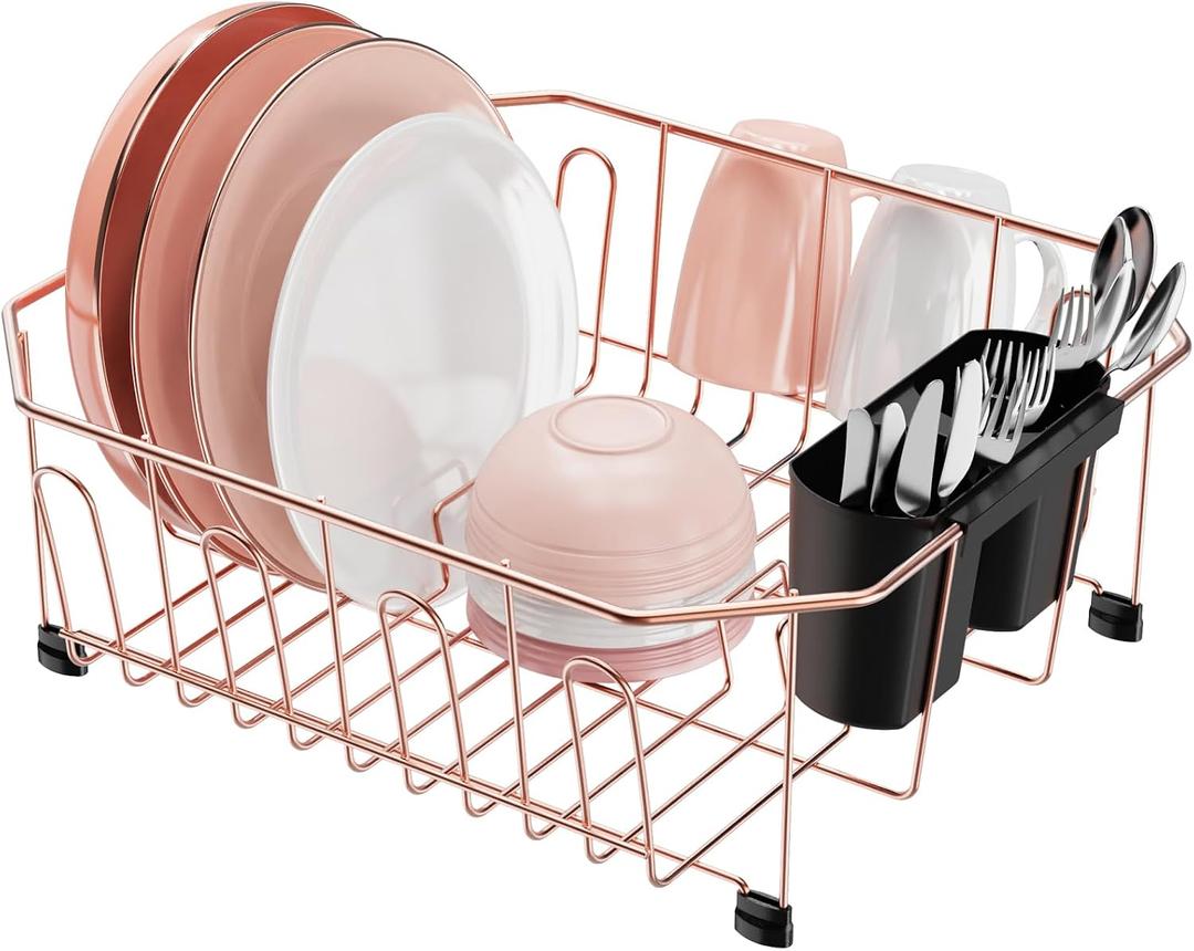 Small in Sink Dish Drying Rack - Stainless Steel for RV Kitchen | Compact Design, Rust-Resistant, Angled Corners Fit Square & Round Sinks, Removable Utensil Holder, Cup Hooks, 13.1"W x 14.4"L