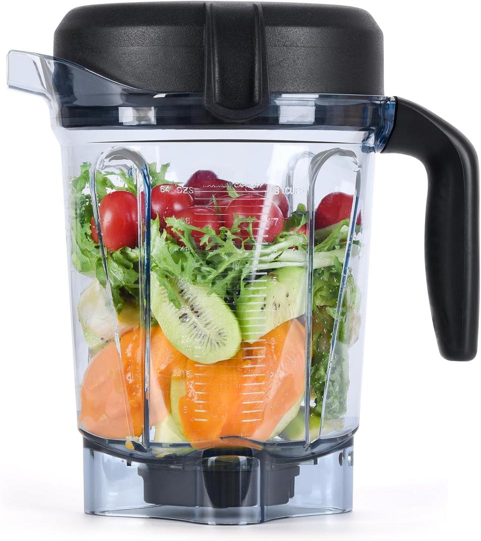 Blender Pitcher 64oz Low-Profile, Replacement Pitcher Container Jar Cup Compatible with 750, 5200, 5000, 6300, 7500, 7800, Vm0102, Vm0103, Vm0197, E310 Classic/Explorian/Commercial Series