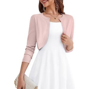 OmicGot Women's Long Sleeve Cardigan Knit Sweaters Cropped Open Front Bolero Shrug for Dresses  (S)