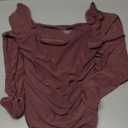 QINSEN Women's Sexy Square Neck Bodysuit Long Sleeve Double Lined Shirt Tops (Large, Coffee Bean)