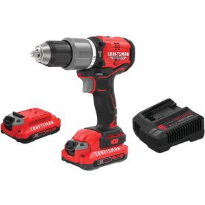 CRAFTSMAN V20 Cordless Hammer Drill Kit, 1/2 inch, 2 Batteries and Charger Included (CMCD732D2)