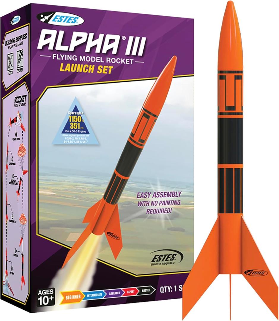 Estes 1427 Alpha III Rocket-Building Kit, Beginner Flying-Rocket Model Kit for Ages 10+, Includes Launch Pad and Controller