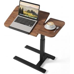 Overbed Table with Wheels, Height Adjustable Hospital Bed Table, Dual-Tiltable Rolling Laptop Desk for Bed, Hidden Casters H-Base Portable Side Table for Couch, Hospital & Home Office, 28 inches x 16 inches x 26.5 inches
