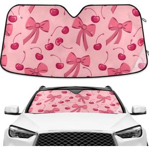 Bow Cherry Pink Windshield Sun Shade Blocks UV Rays Sun Visor Protector Sunshade Accordion Folding Sun Reflector Auto for Car Truck SUV to Keep Your Vehicle Cool