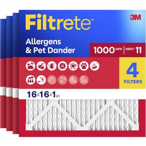 Filtrete 16x16x1 Air Filter, MERV 11, MPR 1000, 4 HVAC Filters