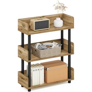 Furinno TURN-N-TUBE Display Shelf, 3-Tier Storage Shelves with Side Panels, Open Shelves Book Shelf with Rounded Corner Top Edges, for Organization and Storage, Living Room, Home Office, Flagstaff Oak, 3-Tier Display Rack