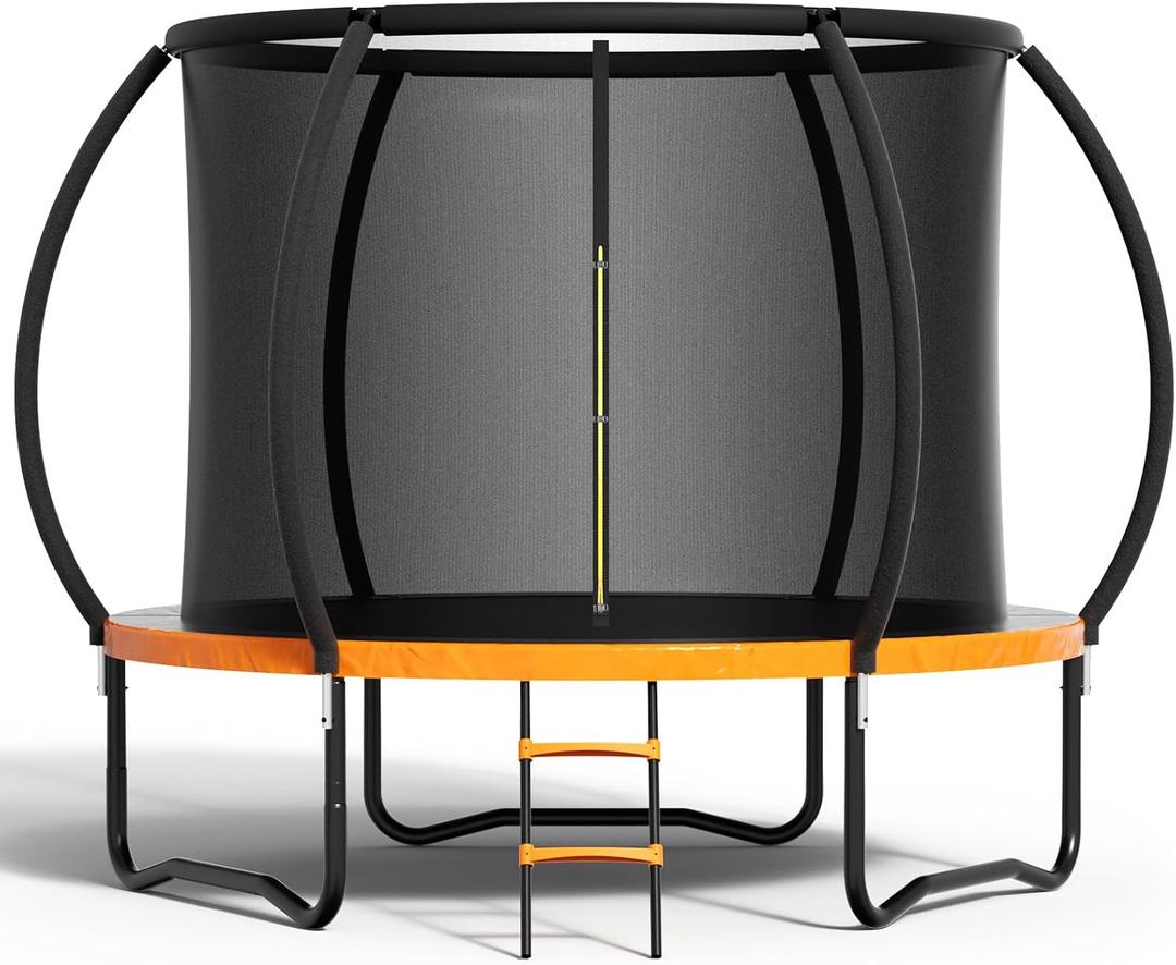 Zevemomo 8FT  Trampoline Outdoor, Trampolines for Kids & Adults, Pumpkin Trampolines with Safety Net, Ladder, Coating Metal Frame, ASTM Approved Large Backyard Trampoline for Kids