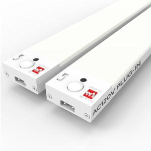 Under Cabinet Lighting Plug in, AC120V LED Motion Sensor Light Indoor 3000K/4000K/5000K, Super Bright, Linkable Under Counter Light for Kitchen,Closet,Shelf,Aluminum (32inch,White,2Pack)
