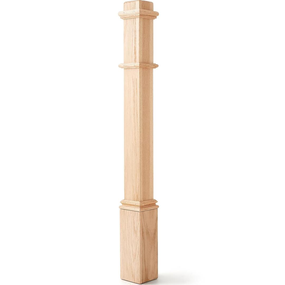 Wonderjune 1 Pcs 48 Inch Red Oak Stair Newel Post with 3 1/2" Post and 4 1/2" Pedestal, Wood Box Newel with Pedestal for Staircase, Plain Style Wood Balusters Interior for Stair Remodeling