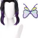 SL Kochou Shinobu Cosplay Wig + Butterfly Hair Clip for DS, Long Black Purple Wig Anime Hair Wigs with Cap for Halloween Costume Party