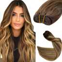 Ombre Chocolate Brown Balayage Honey Blonde Highlights Weft Hair Extensions Human Hair Sew in Wefts Extensions Real Human Hair12 Inch 80G Hand Tied Weft Extensions Remy Human Hair Weave Bundles