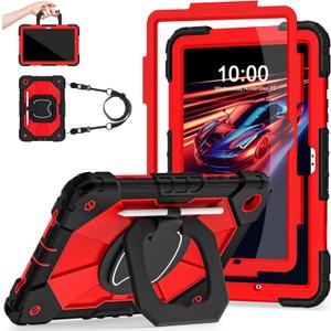 Case for Galaxy Tab A9 Plus Case 11 Inch with Screen Protector/Rotating Stand/Pen Holder,Military Grade Shockproof Cover for Samsung Galaxy A9+/A9 Plus Tablet Case (SM-X210/X216/X218) (Black Red)