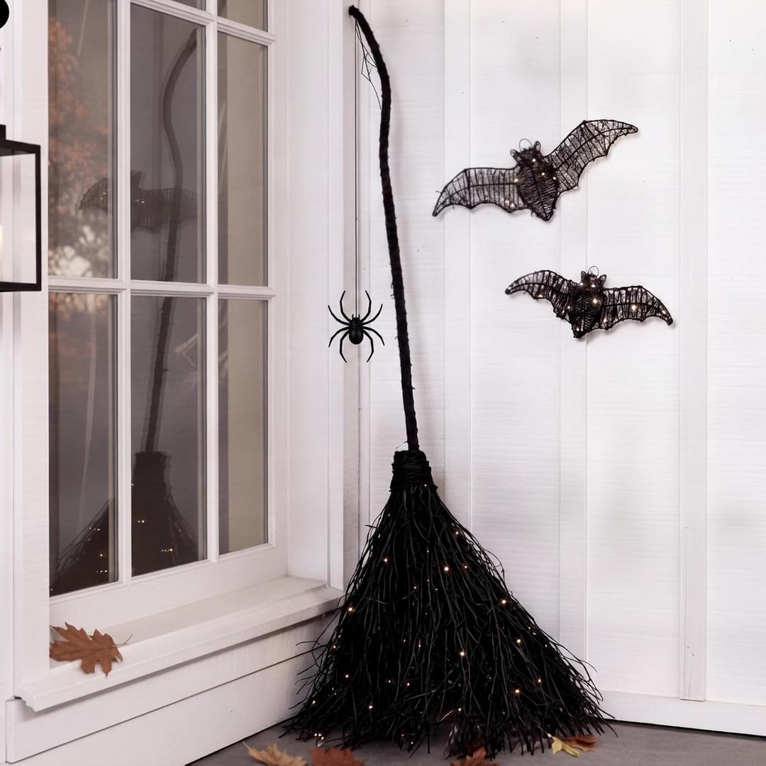Briwooody 5 Pcs Halloween Decor 4 ft Lighted Rattan Witches Spider Broom