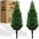 4Ft Artificial Cedar Topiary Trees (2-Pack) - UV Resistant Fake Shrubs with Ground Spike for Outdoor & Indoor Use, Front Porch, Garden Decor