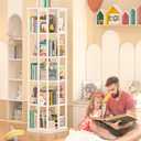 Aheaplus Rotating Bookshelf, Corner Bookcase, 360 Display Wood Spinning Bookshelves, Floor Standing Bookcases Narrow Shelf, 5 Tiers, White