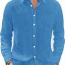 J.VER Men's Linen Shirts Casual Button Down Long Sleeve Shirt Solid Spread Collar Summer Beach Shirts with Pocket (XX-Large, Cobalt Blue)
