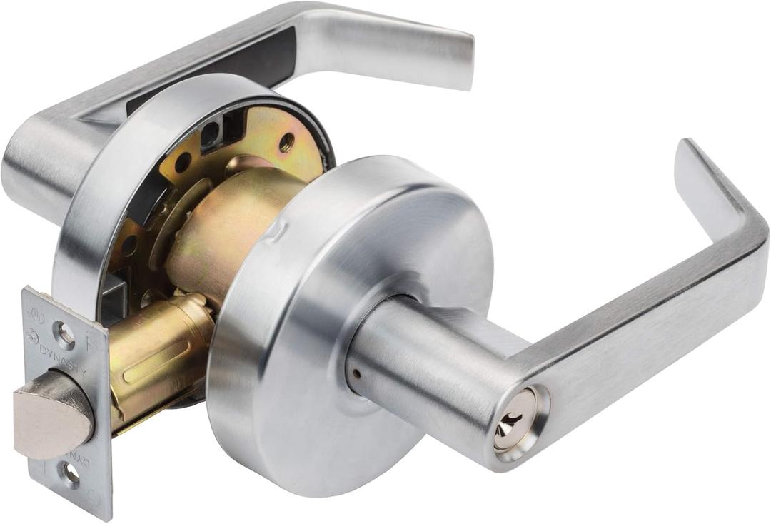 Dynasty Hardware Storeroom Door Lock Keyed Lever Lockset, ADA Compliant, Grade 2 Heavy Duty Locking Handle for Storage Room or Commercial Facility, Satin Chrome Finish, Model AUG-05-26D