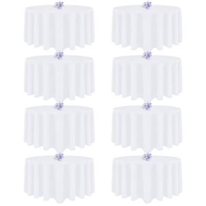 Lxztayuk 8 Pack White Round Tablecloth 120 Inch Round Table Cloth, Wrinkle Resistant and Washable Tablecloth Polyester Fabric Table Cloth Round Cover for Dining Wedding Banquet Party