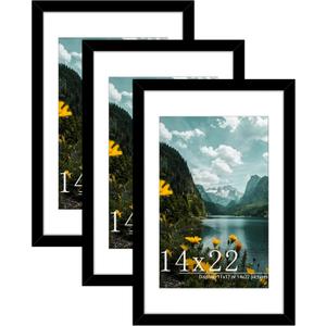 14x22 Black Picture Frame, Poster Frame for Wall, 3 Pack | Fits 11x17 Photos With Mat or 14x22 Without Mat, Vertical or Horizontal Wall Mount, Artwork, Gallery Wall & Home Decor
