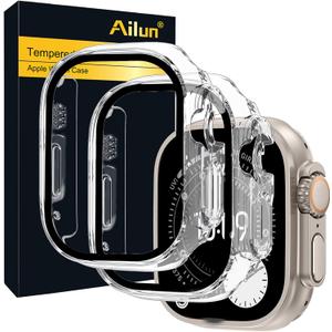 Ailun for Apple Watch Ultra 3/Ultra 2/Ultra Screen Protector Case [49mm], 2025/2023/2022 Ultra-Thin Hard PC Case Built in Tempered Glass for iWatch, Shockproof Cover with Button [2 Pack][Clear] (Transparent)