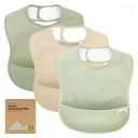 KeaBabies 3-Pack Waterproof Baby Bibs for Eating - Lightweight Toddler Feeding Bibs with Large Food Catcher, Mess Proof, Food-Grade Baby Eating Essentials, Easy to Put On & Clean (Jade)