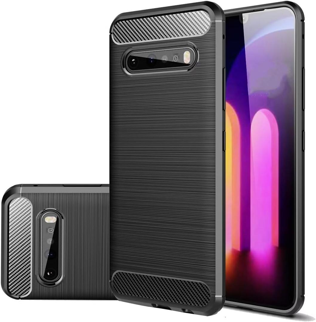 Case for LG V60 ThinQ 5G Case/LG V60/LM-V600EA Case, Slim Thin Carbon Fiber Phone Case TPU Soft Back Cases Anti-Scratch Shockproof Protective Cover for LG V60 ThinQ Black