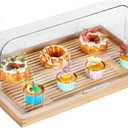 Cookie Serving Tray with Lid Dessert Case Display with Bamboo Tray & Roll Top Food Clear Cover, 20.5x13x6in Rectangle Cake Stand for Bakery, Bread Shop, Kitchen, Birthday, Wedding, Buffet