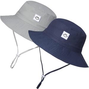 Baby Boy Sun Hat Bucket Hats for Toddler 6-12, 12-24 Months 2pack Smile Face Grey/ Navy