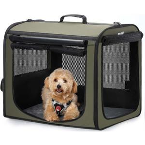 Dog Car Carrier Light Weight 2417.720.5in, Dog Carrier Easy to Assemble, Dog Car Crate Portable and Breathable, Foldable Pet Carrier for Indoor and Outdoor, Dog Travel Crate with Curtain Green