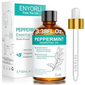 ENYORLI Peppermint Oil 3.38 fl oz Christmas Gift for Women Men Peppermint Essential Oil 100% Natural for Hair, Skin, Diffuser, Massage, Cleaning, Candle Making and Soap Making