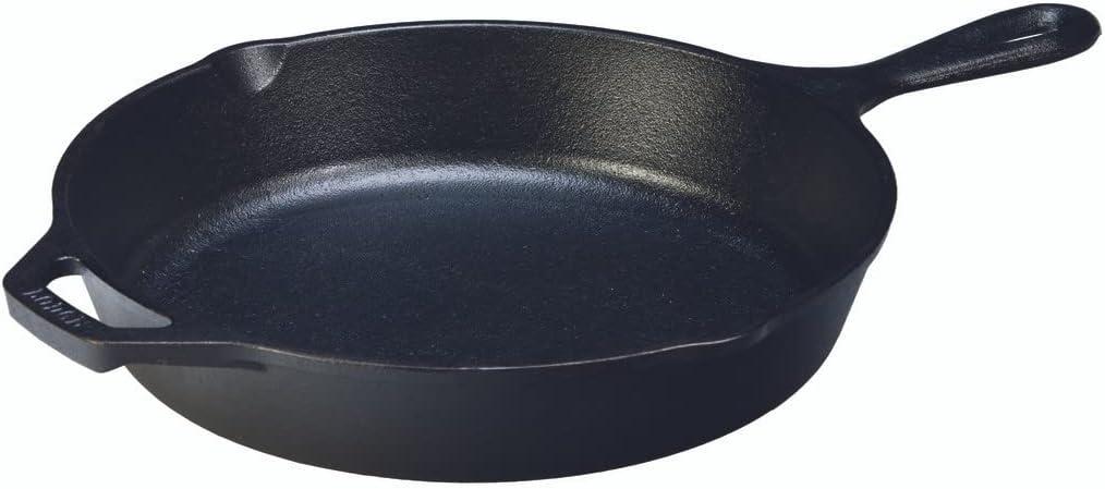 Lodge 12 Inch Cast Iron Pre-Seasoned Skillet  Signature Teardrop Handle - Use in the Oven, on the Stove, on the Grill, or Over a Campfire - Black