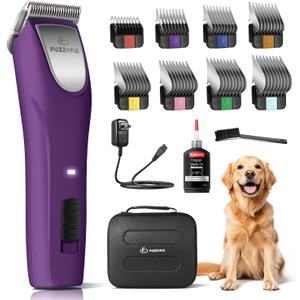 Professional Dog Clippers for Grooming - 2 Speed Pet Grooming Kit for Thick Curly Matted Coats - Low Noise Heavy Duty Cordless Hair Trimmer with Detachable Metal Blade (Purple)