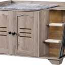 HOOBRO Cat Litter Box Enclosure with Ladder, Hidden Litter Box Furniture with Rechargeable 3-Color LED, Plush, Teaser Balls, 31.5" L x 18.9" W x 22.4" H, All-in-One, Black and Greige BG48MW01G1