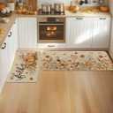 Artoid Mode Pumpkin Sunflowers Hello Fall Kitchen Mats Set of 2, Autumn Home Decor Low-Profile Kitchen Rugs for Floor - 24x35 and 24x59 Inch (Beige)