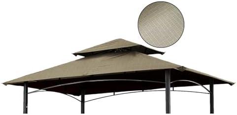 Grill Gazebo Replacement Canopy Roof – Hugline 5x8 Outdoor Grill Shelter Canopy Top Double Tiered BBQ Tent Cover Fit for Model L-GG001PST-F (Khaki Ripstop)