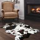 Cow Hide Faux Cowhide Rug: Cow Print Rug for Living Room Bedroom 4.6x5.2 Feet - Animal Print Skin Black and Brown Western