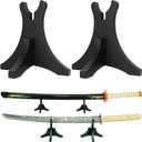 Sword Stand with Blade Slot Wood Samurai Katana Holder for Desktop Display Adjustable Weapon Display Stand for Long & Short Swords Dagger (Small - Single Tier)