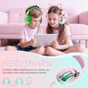 QearFun Kids Cat Ear Headphones with USB C for Girls with Microphone, 85/94dB Safe Volume Limiter, Tangle-Free Cord, Share Port, Foldable Sparkly Wired Headset for School, Travel, Tablet, iPad