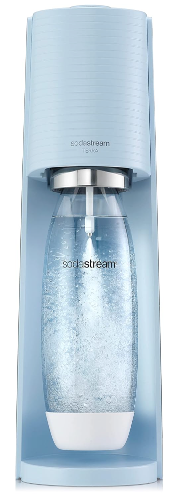 SodaStream Terra Sparkling Water Maker (Misty Blue) with Dishwasher Safe Bottle