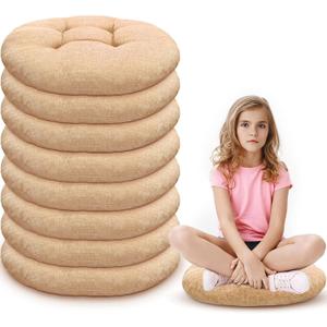 Fumete 8 Pcs 16 Inch Round Floor Cushions for Kids and Toddlers, Flexible Seating Classroom Furniture Floor Pillow for Home, Daycare, Preschool, Yoga and Meditation (Flax)