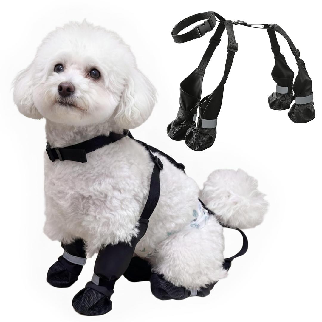 Winter Dog Boots with Leg Protection, Non-Slip Sole for Small & Medium Dogs - Waterproof Adjustable Straps, Paw Protector for Outdoor Walking & Hiking (L)