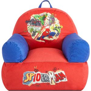 Idea Nuova Marvel Spiderman Kids Sofa Bean Bag Armchair, Soft Plush Lounge Chair for Bedroom or Playroom, 17 inches x 17 inches x 20 inches