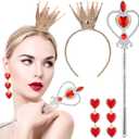 Liliful 3 Pcs Halloween Queen Hearts Costume Accessories for Women Crown Headband Scepter Wand Earring